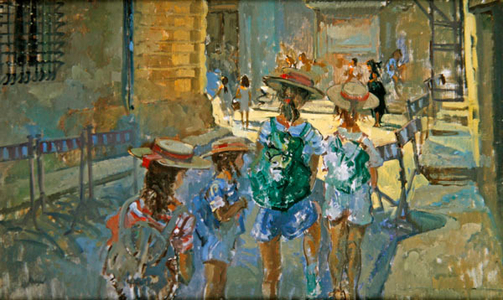 Schoolgirls (oil on canvas)