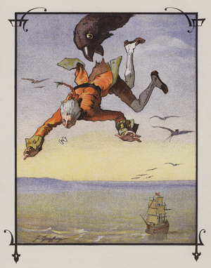 Gulliver in Brobdingnag (colour litho)
