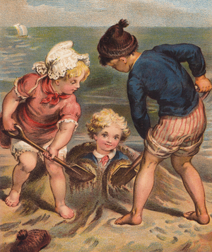 On the sea shore. (colour litho)