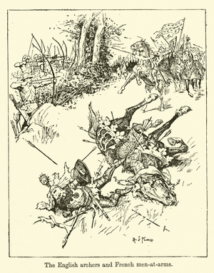 The English archers and French men-at-arms (colour litho)