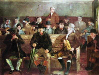 Quaker meeting. After painting of 1839.