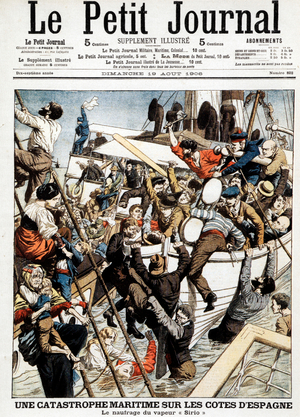 Frontpage of french newspaper "Le Petit Journal" august 19, 1906: shipwreck of steamboat "Sirio" off Spain