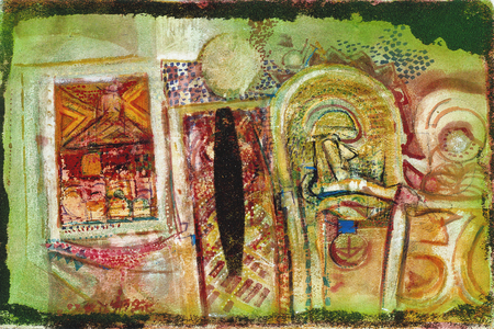 Birth Of The Mummy (sand, enamel, mixed media, paper)
