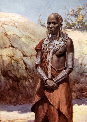 Masai Woman: British East Africa (colour litho)