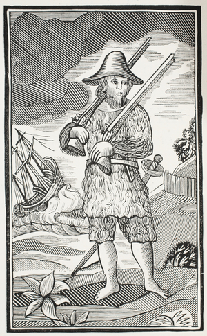 The Surprising Life and most Strange Adventures of Robinson Crusoe Of the City of York, Mariner, illustration from 'Chap-books of the Eighteenth Century' by John Ashton, pub. 1882 (litho)