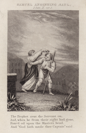 Samuel anointing Saul, 1 Samuel X, ver 1 (engraving)