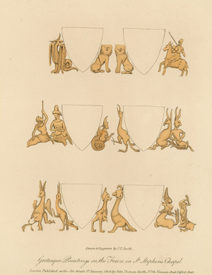Grotesque paintings on the frieze in St Stephen's Chapel (coloured engraving)