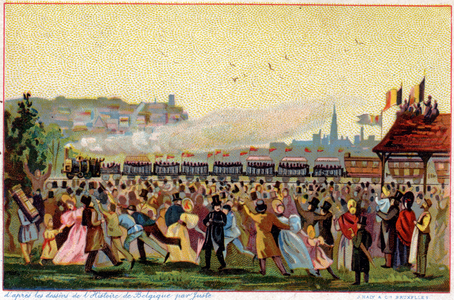 The first belgian railway between Bruxelles/Malines (1835), c.1890 (chromo)