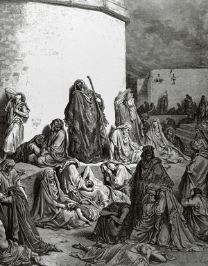 Siege and looting of Jerusalem and destruction of the temple (587 B.C.) by the Babylonian king Nebuchadnezzar II, by A. Beltrame