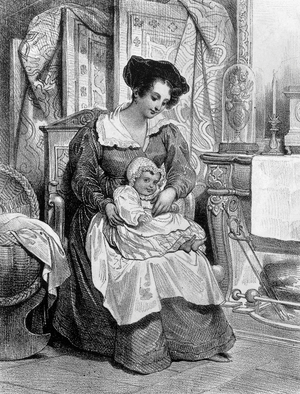 Adele Foucher (1803-1868) wife of French writer Victor Hugo, here with their and son Charles c. 1827