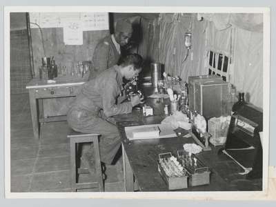 Indian Medical Services in the laboratory, 1946 (b/w photo)