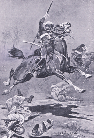 The 9th Lancers at Delhi, 1857, illustration from 'British Battles on Land and Sea ', 1915 (litho)