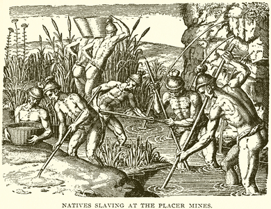 Natives slaving at the Placer Mines (engraving)