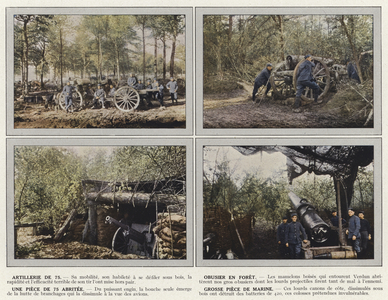 Artillerie de 75, Obusier en Foret, Une Piece de 75 Abritee, Grosse Piece de Marine (photo)