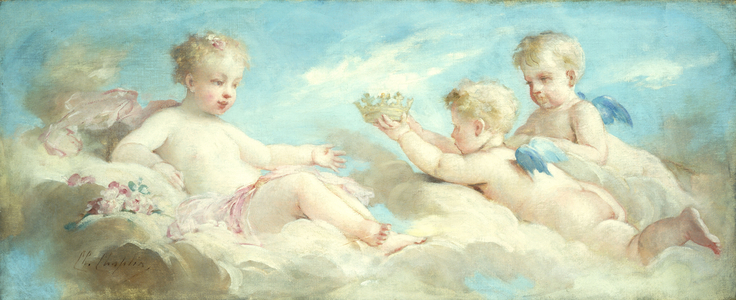 Putti frolicking in the Clouds (oil on canvas)