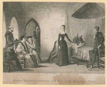 Bishop Gardiner's conference with Jane in the Beauchamp Tower (engraving)