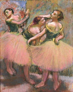 Three Dancers (Green Corsets); Trois danseuses (corsages verts), c.1900 (pastel on paper laid down on board)