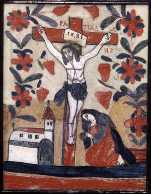 Christ on cross, late 19th century (icon on glass)