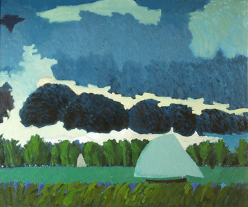 Landscape: Boats on a Pond, 1975 (oil on canvas)