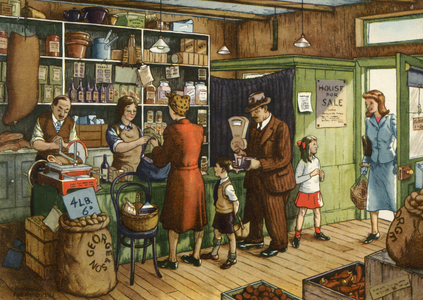 The shopkeepers (colour litho)