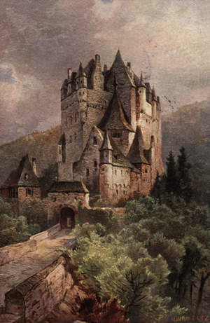 Eltz Castle, Moselle Valley, Germany (colour litho)