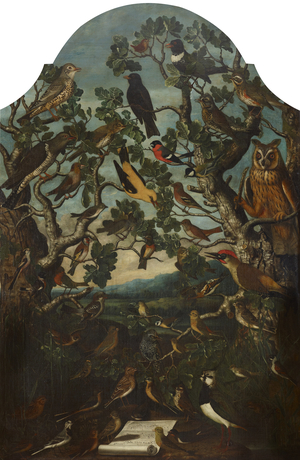 Birds of Britain (Concert of Song Birds in Two Trees, watched by an Owl)