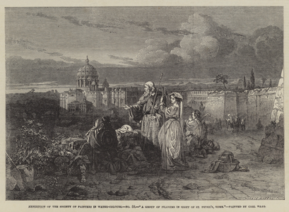 A Group of Pilgrims in Sight of St Peter's, Rome (engraving)