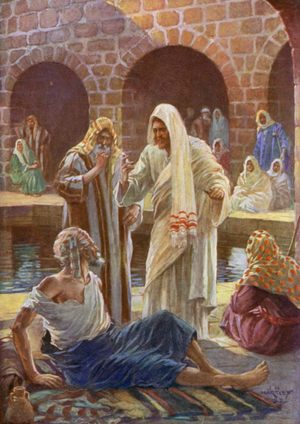 At the Pool of Bethesda, John V 1-9 (colour litho)