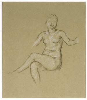 Portrait of Seated Nude Woman, 19th century (charcoal and white chalk on brown paper)