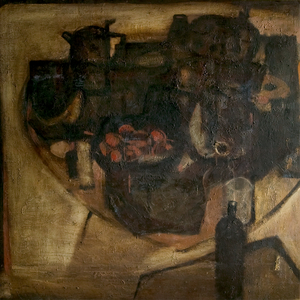 Still Life on a Round Table (oil on board)
