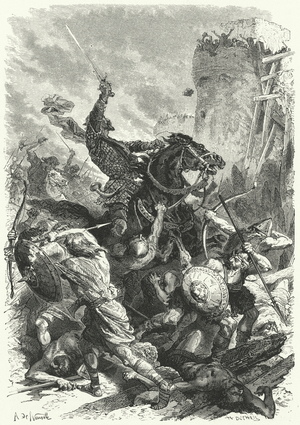 Count Odo defending Paris against the Normans, 886 (engraving)
