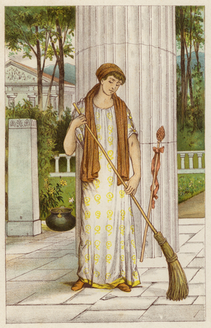 Danae in Athenes temple (colour litho)