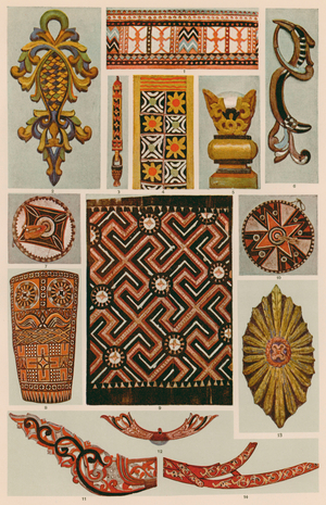 Ornament: Malay Archipelago and Formosa, Present Time (colour litho)