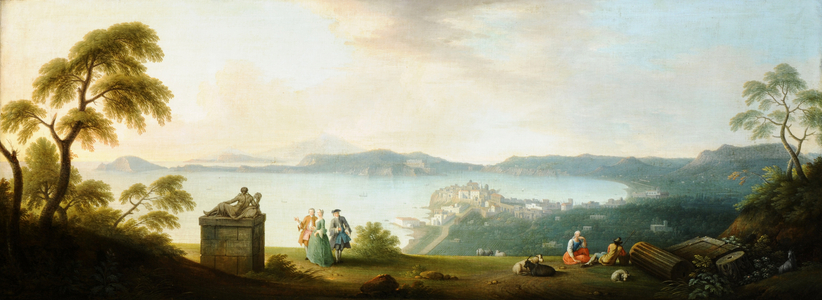 A View of the Bay of Naples from San Martino (the Vomero) with a Fleet at anchor, Vesuvius beyond and the Palazzo di Capodimonte to the left