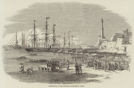 Embarkation of the Sardinian Contingent at Genoa (engraving)