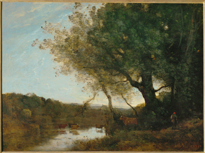 Fording a river in the  evening, 1868