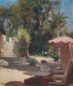 Hotel Garden, Grasse-en-Vence, Signed lower left Marshall Brown (oil on canvas)