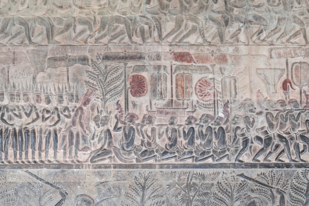 Bas reliefs on the southern gallery of Angkor wat, Cambodia
