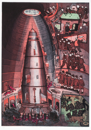 The Hollandale Tapes: Boo Boo in Silo Sixteen, 1984 (colour etching, soft-ground etching & aquatint)