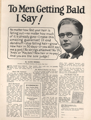 Baldness Magazine, advert, UK, 1920s