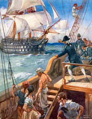 "Our Captain Hailed the Frenchman, 'Ho!' " (colour litho)