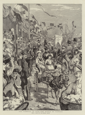 The Carnival at Nice, the Battle of Flowers (engraving)