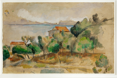 La baie de l'Estaque (pencil, watercolour and gouache on light yellow paper)
