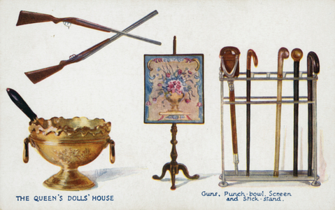 The Queen's Dolls' House: Guns, Punch Bowl, Screen and Stick Stand (colour litho)