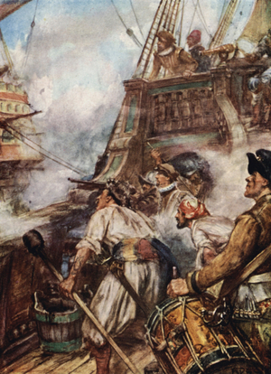 We made the upper worke of their shippe flie about their eares (colour litho)