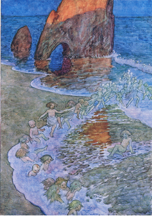 They put him in the middle and danced around him, from The Water Babies pub.by Humphrey Milford Oxford University Press, c.1930 (colour litho)