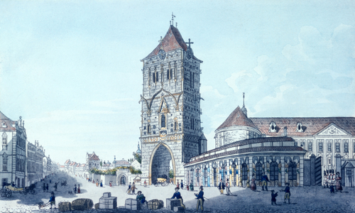 Powder Tower and Prikopy Street (coloured engraving)