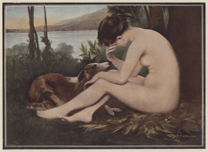 Echo, mourning her rejection by Narcissus (colour litho)