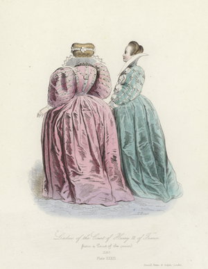 Ladies of the court of Henry III of France (coloured engraving)