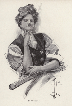 Young woman, tennis champion (litho)